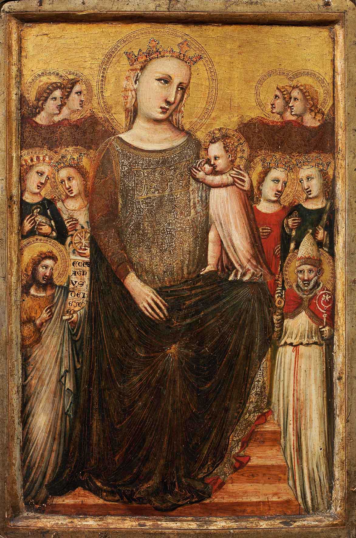 Pietro da Rimini, Madonna col Bambino, angeli e santi, tempera su tavola, cm. 43 x 28,5