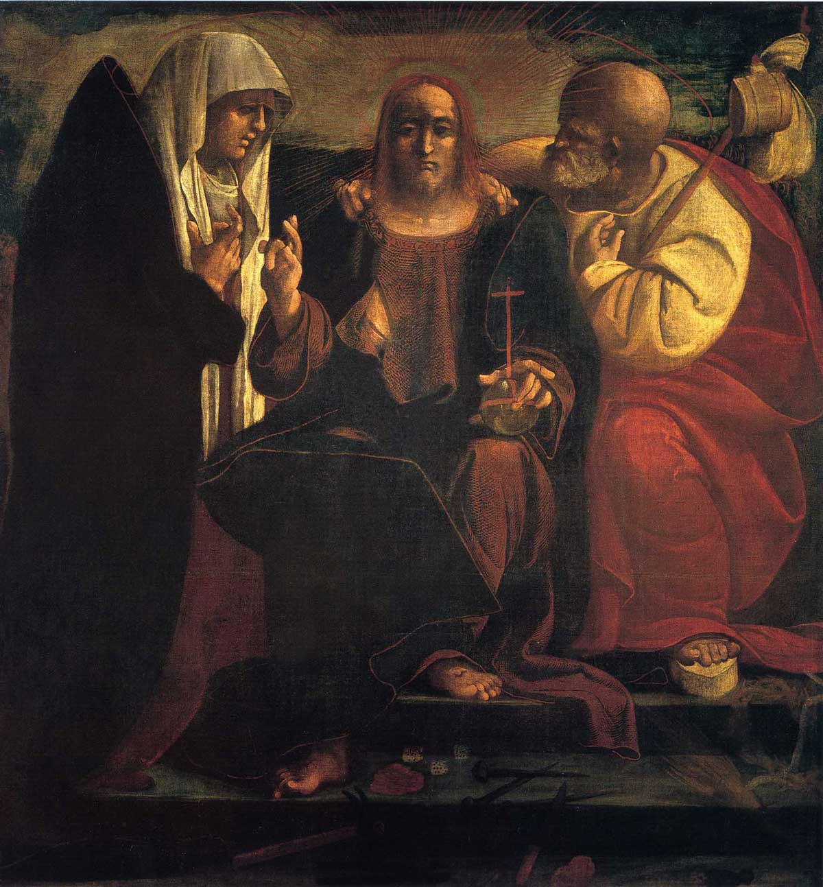 Amico Aspertini, Cristo tra la Madonna e San Giuseppe, tempera su tela, cm 38 x 127